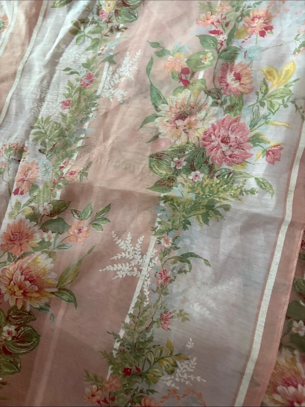 Floral Blush Pink Stripe Curtain Panel - Romantic Drapery